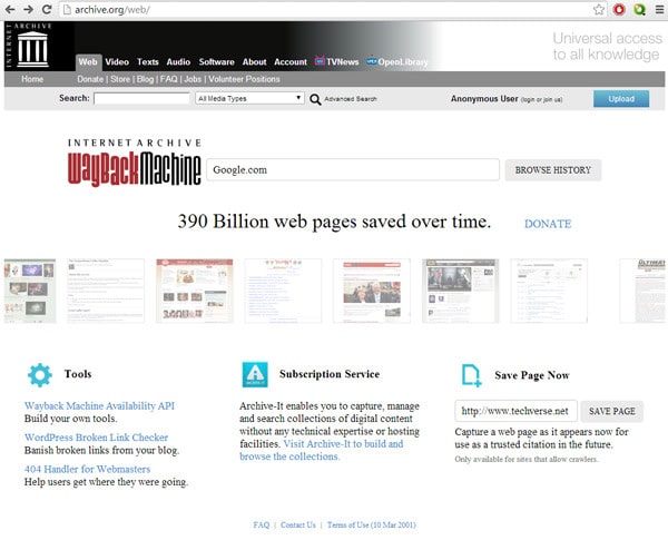 find out how a website looked in the past